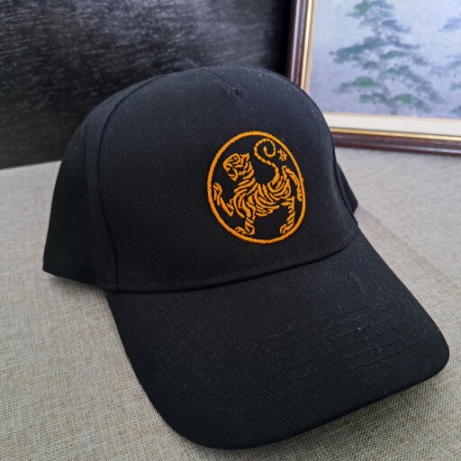 Black Shotokan Tiger Cap Orange Gold.jpg